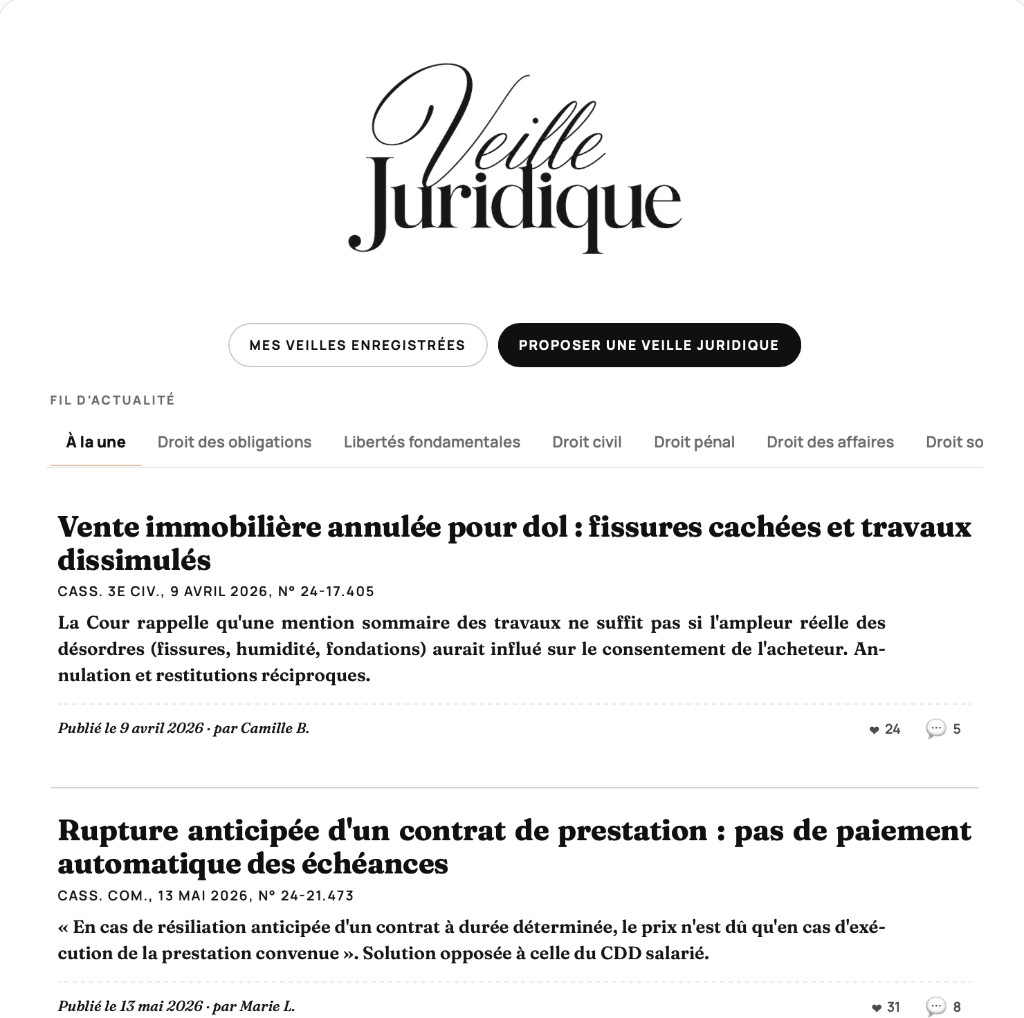 Aperçu de la page Veille juridique